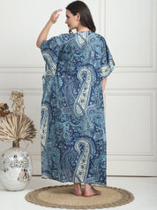 Printed Blue Cotton Maternity Kaftan Full Length