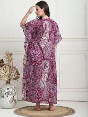 Printed Purple Cotton Maternity Kaftan Full Length