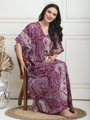 Printed Purple Cotton Maternity Kaftan Full Length