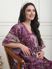 Printed Purple Cotton Maternity Kaftan Full Length