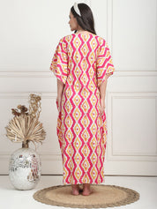 Geometric Print Pink Cotton Maternity Kaftan Full Length