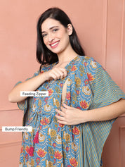 Light Blue Floral Cotton Maternity Kaftan