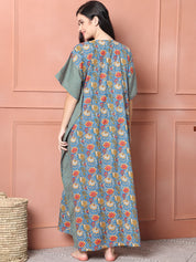 Light Blue Floral Cotton Maternity Kaftan