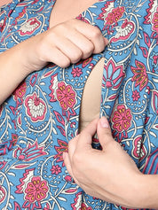 Dark Blue Floral Cotton Maternity Kaftan