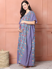 Dark Blue Floral Cotton Maternity Kaftan