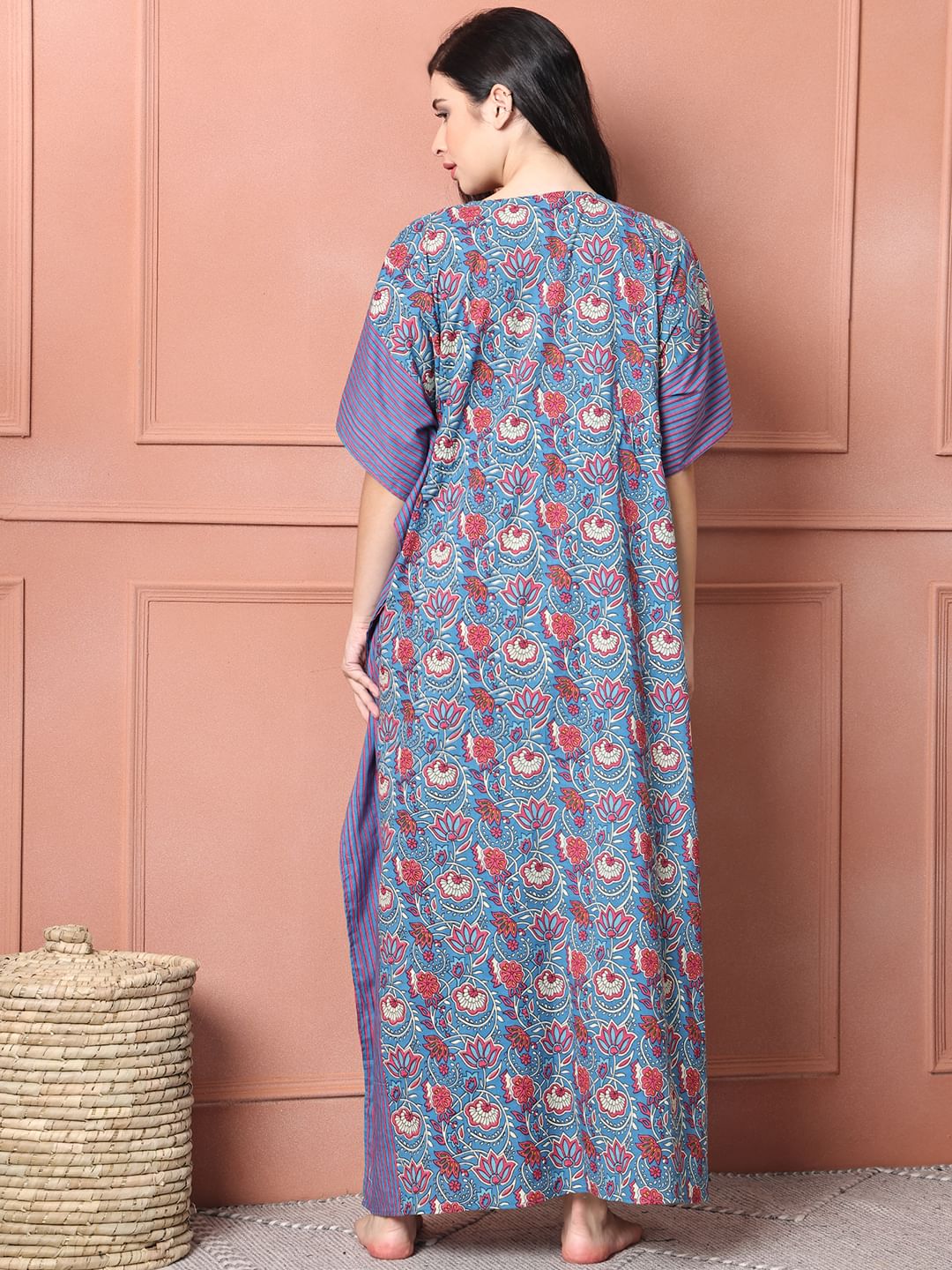 Dark Blue Floral Cotton Maternity Kaftan