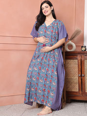 Dark Blue Floral Cotton Maternity Kaftan