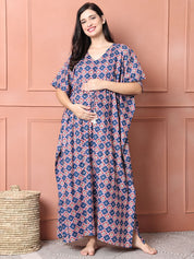 Blue Floral Cotton Maternity Kaftan