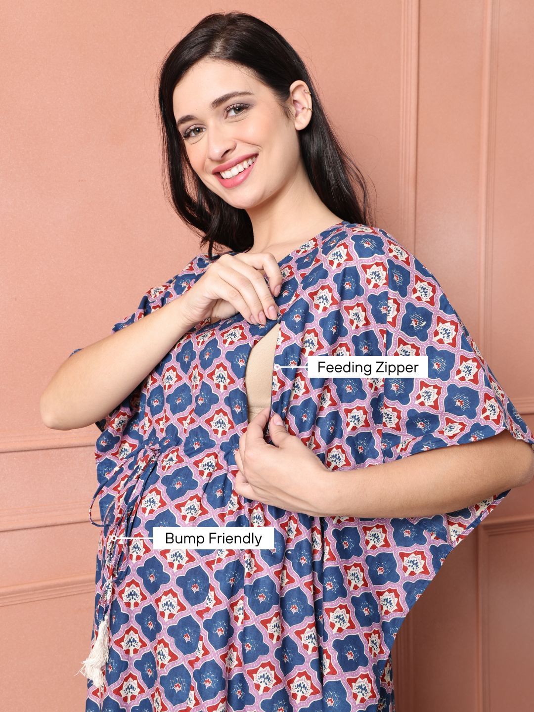 Blue Floral Cotton Maternity Kaftan