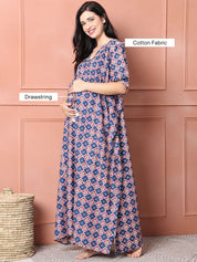 Blue Floral Cotton Maternity Kaftan