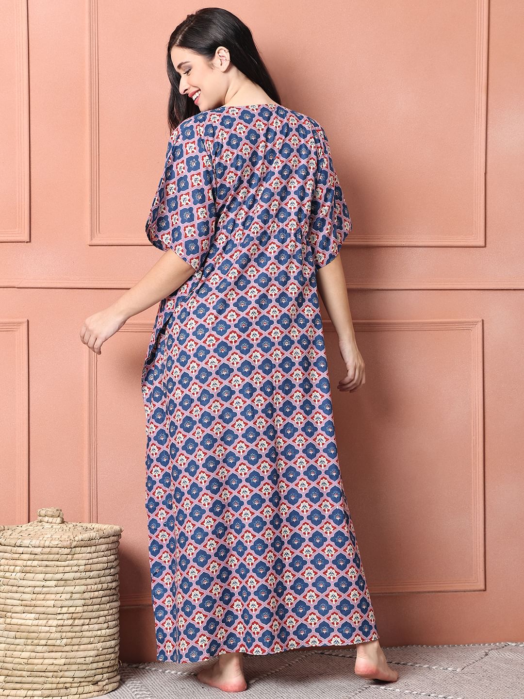 Blue Floral Cotton Maternity Kaftan