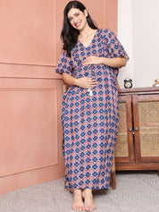 Blue Floral Cotton Maternity Kaftan