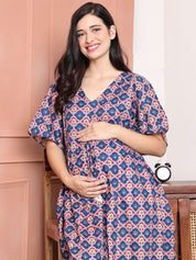Blue Floral Cotton Maternity Kaftan