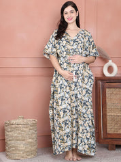 Secret Wish Blue Floral Cotton Maternity Kaftan Full Length