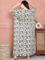 Secret Wish Blue Floral Cotton Maternity Kaftan Full Length