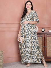Secret Wish Blue Floral Cotton Maternity Kaftan Full Length