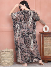 Secret Wish Black Floral Cotton Maternity Kaftan Full Length
