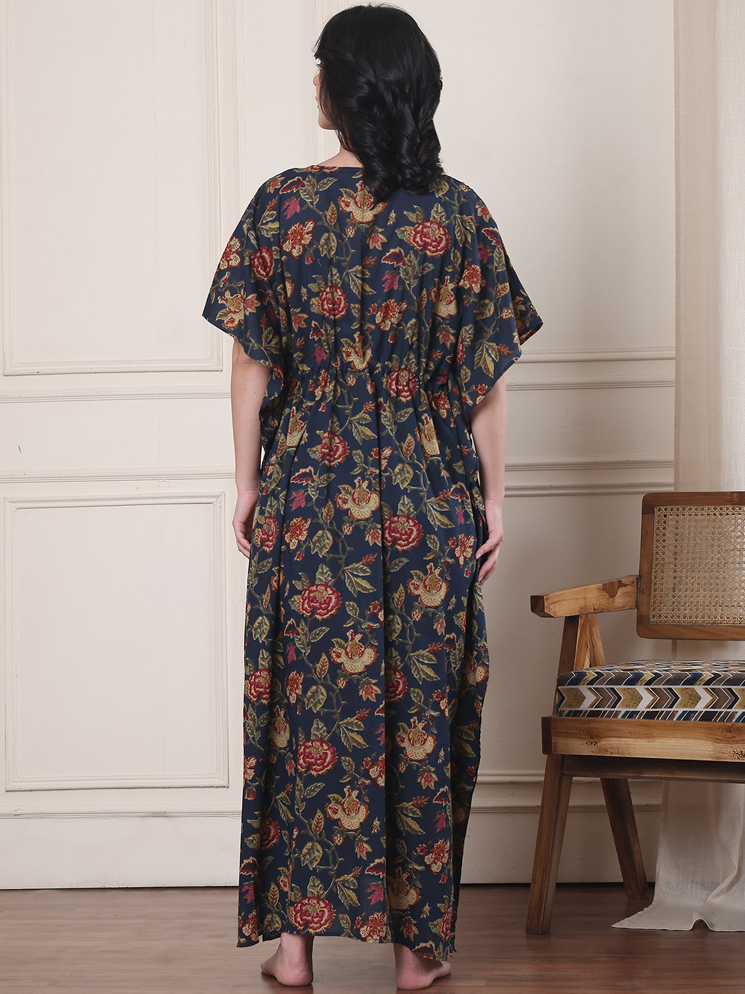 Navy Blue Floral Cotton Maternity Kaftan