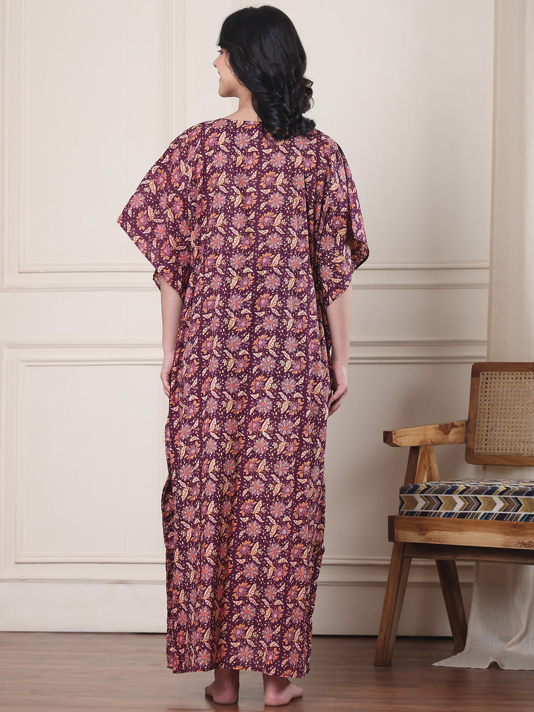 Purple Floral Cotton Maternity Kaftan