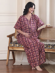Purple Floral Cotton Maternity Kaftan