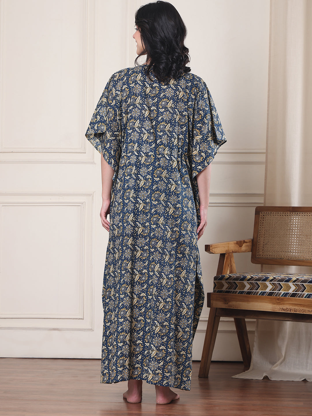 Blue Floral Cotton Maternity Kaftan