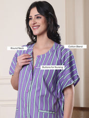 Lilac Striped Cotton Blend Maternity Kaftan