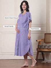 Lilac Striped Cotton Blend Maternity Kaftan