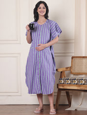 Lilac Striped Cotton Blend Maternity Kaftan