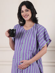 Lilac Striped Cotton Blend Maternity Kaftan