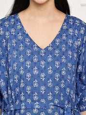 Blue Floral Cotton Maternity Kaftan Calf Length
