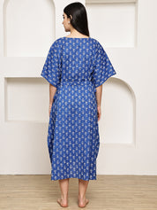 Blue Floral Cotton Maternity Kaftan Calf Length