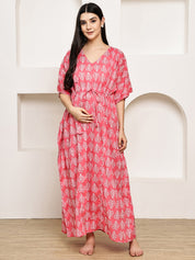 Pink Leaf Cotton Maternity Kaftan