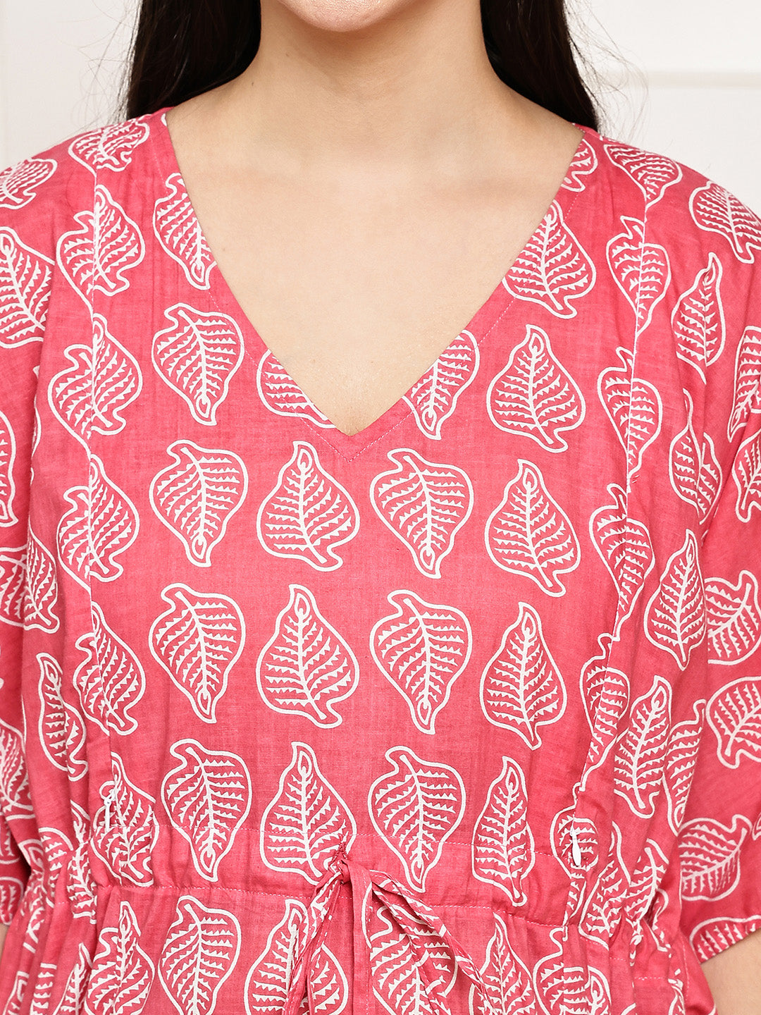 Pink Leaf Cotton Maternity Kaftan