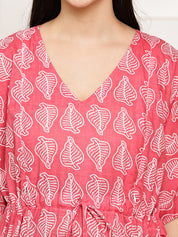 Pink Leaf Cotton Maternity Kaftan