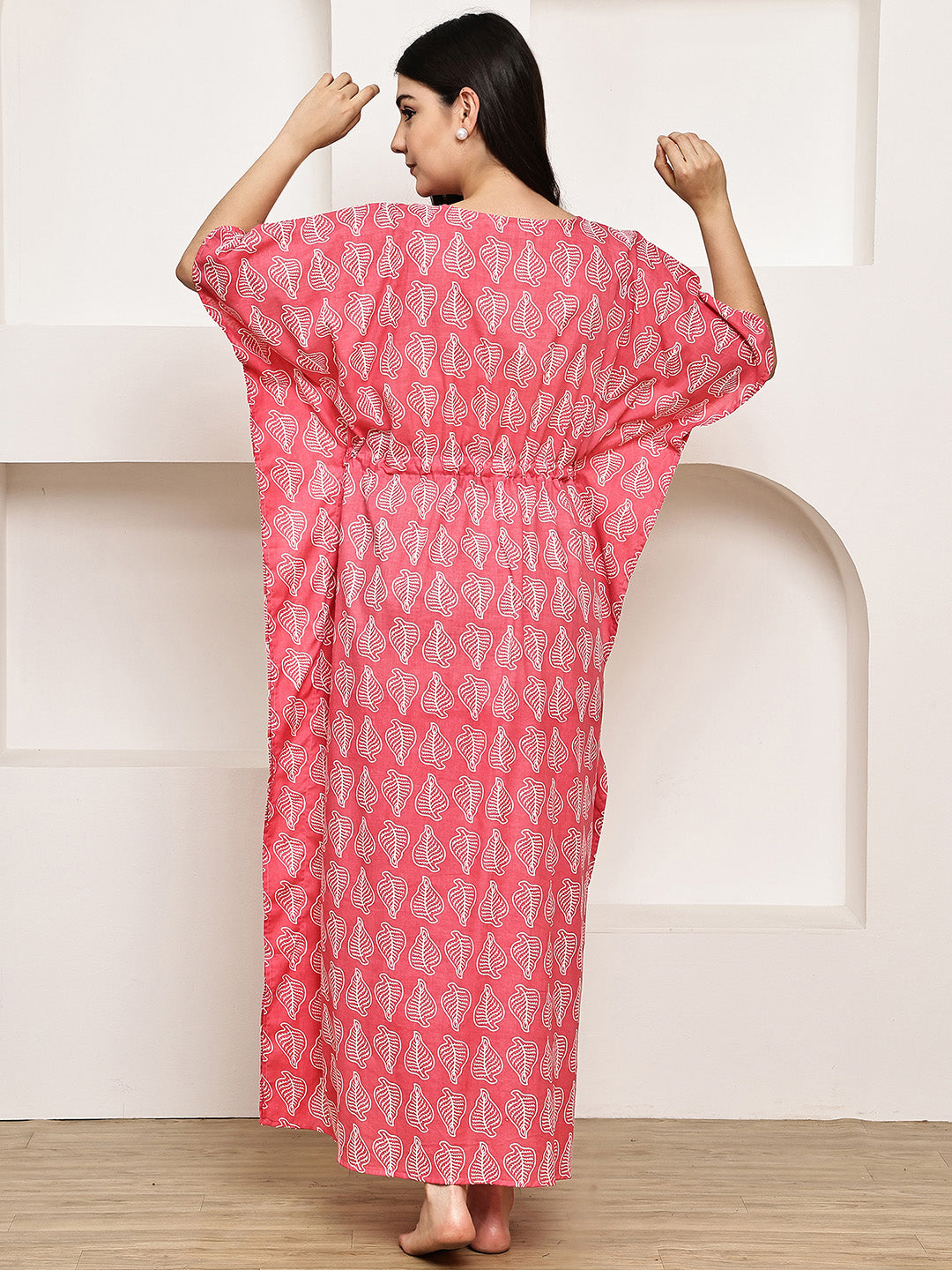 Pink Leaf Cotton Maternity Kaftan