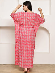 Pink Leaf Cotton Maternity Kaftan