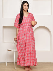 Pink Leaf Cotton Maternity Kaftan