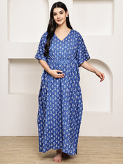 Blue Floral Cotton Maternity Kaftan