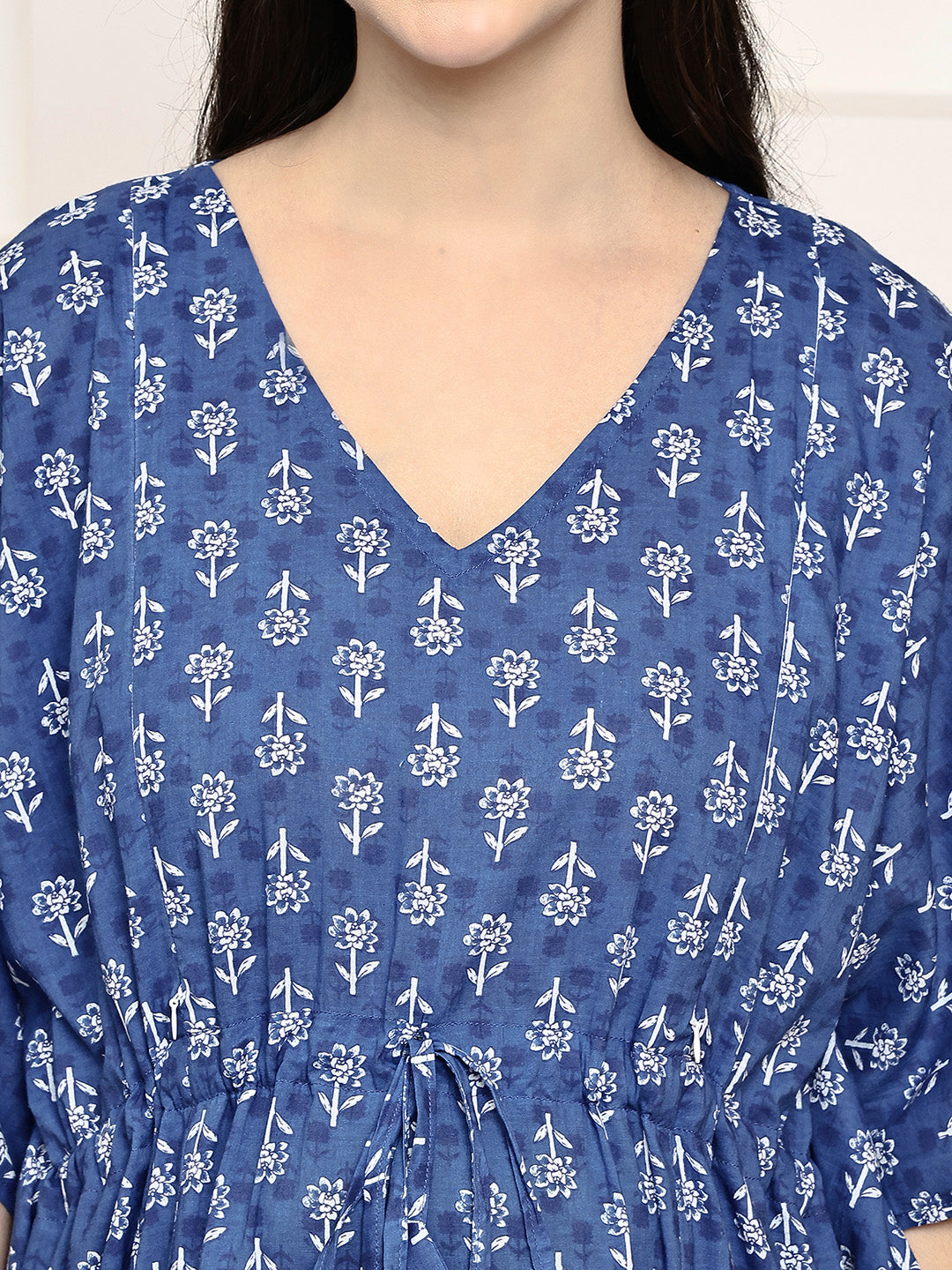 Blue Floral Cotton Maternity Kaftan