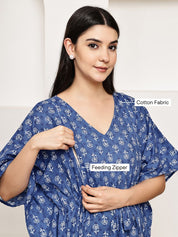 Blue Floral Cotton Maternity Kaftan