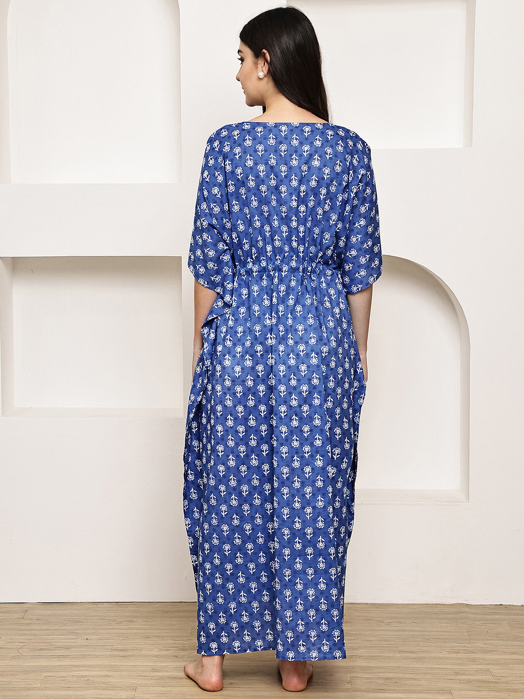 Blue Floral Cotton Maternity Kaftan
