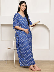 Blue Floral Cotton Maternity Kaftan