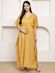 Mustard Floral Cotton Maternity Kaftan