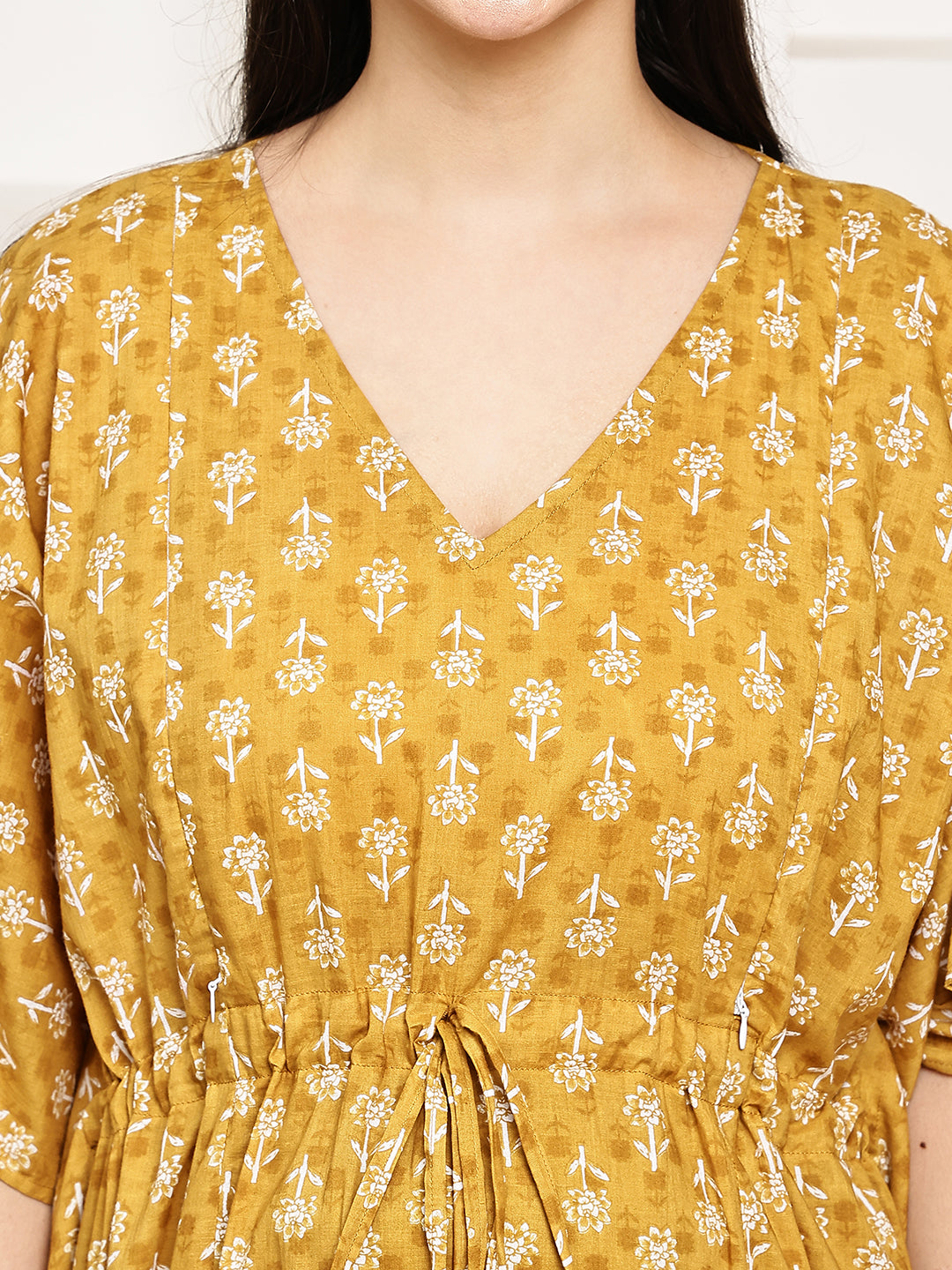 Mustard Floral Cotton Maternity Kaftan