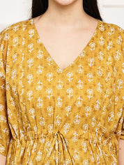 Mustard Floral Cotton Maternity Kaftan
