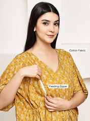 Mustard Floral Cotton Maternity Kaftan