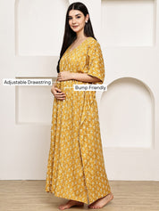 Mustard Floral Cotton Maternity Kaftan