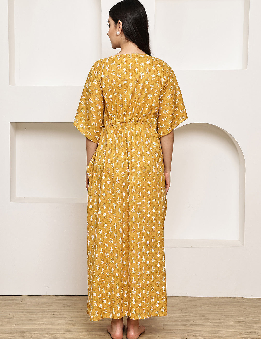 Mustard Floral Cotton Maternity Kaftan
