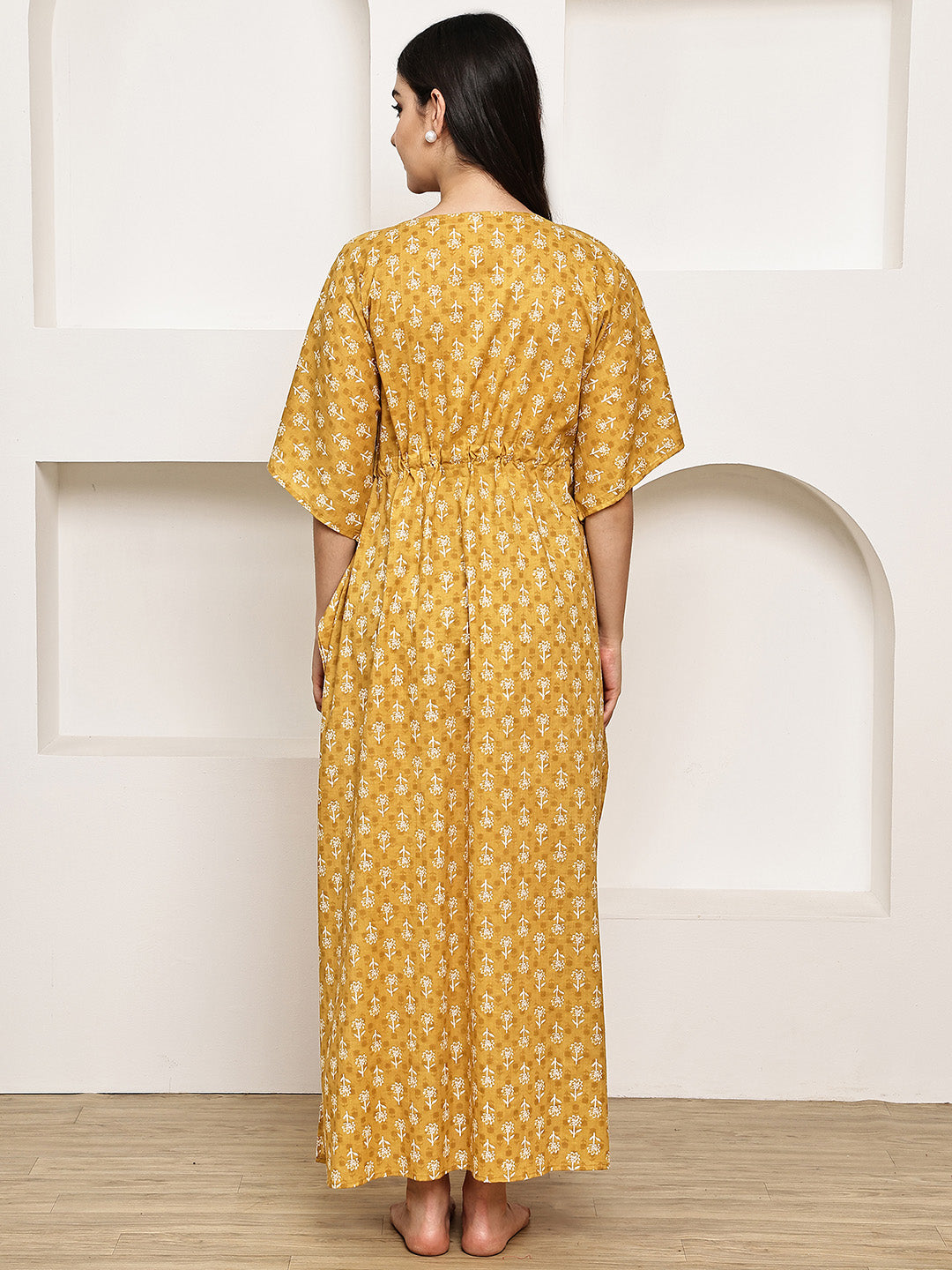 Mustard Floral Cotton Maternity Kaftan