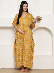 Mustard Floral Cotton Maternity Kaftan